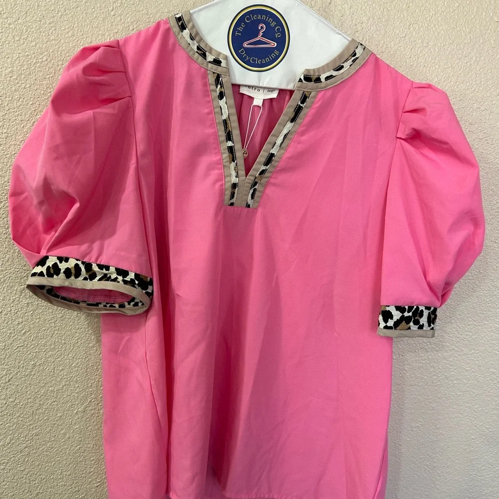 Entro Pink Blouse with Animal Print Detail - Picture 2 of 4